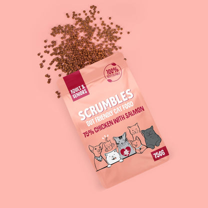 Scrumbles All Natural Dry Cat Food with 75% Chicken and Fresh Salmon, High Protein Food for Adults and Seniors, 750 G