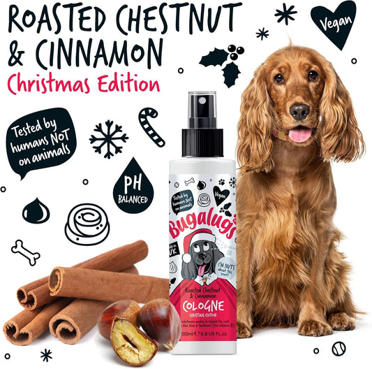 Bugalugs Dog Cologne Christmas Edition – Festively Fragrant Grooming Products. Dog & Puppy Shampoo, Vegan, Ph Balanced, Made in the UK (Roasted Chestnut & Cinnamon Cologne 200Ml)