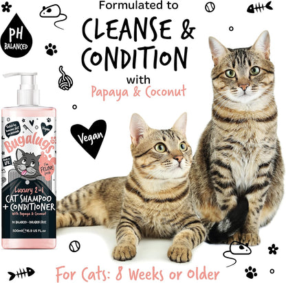 Bugalugs 2 in 1 Cat Shampoo & Conditioner. Cleansing, Nourishing and Conditioning for All Cat Hair. Papaya & Coconut Calming Scent. for All Cats and Kittens. Cat & Kitten Grooming (500Ml Shampoo)