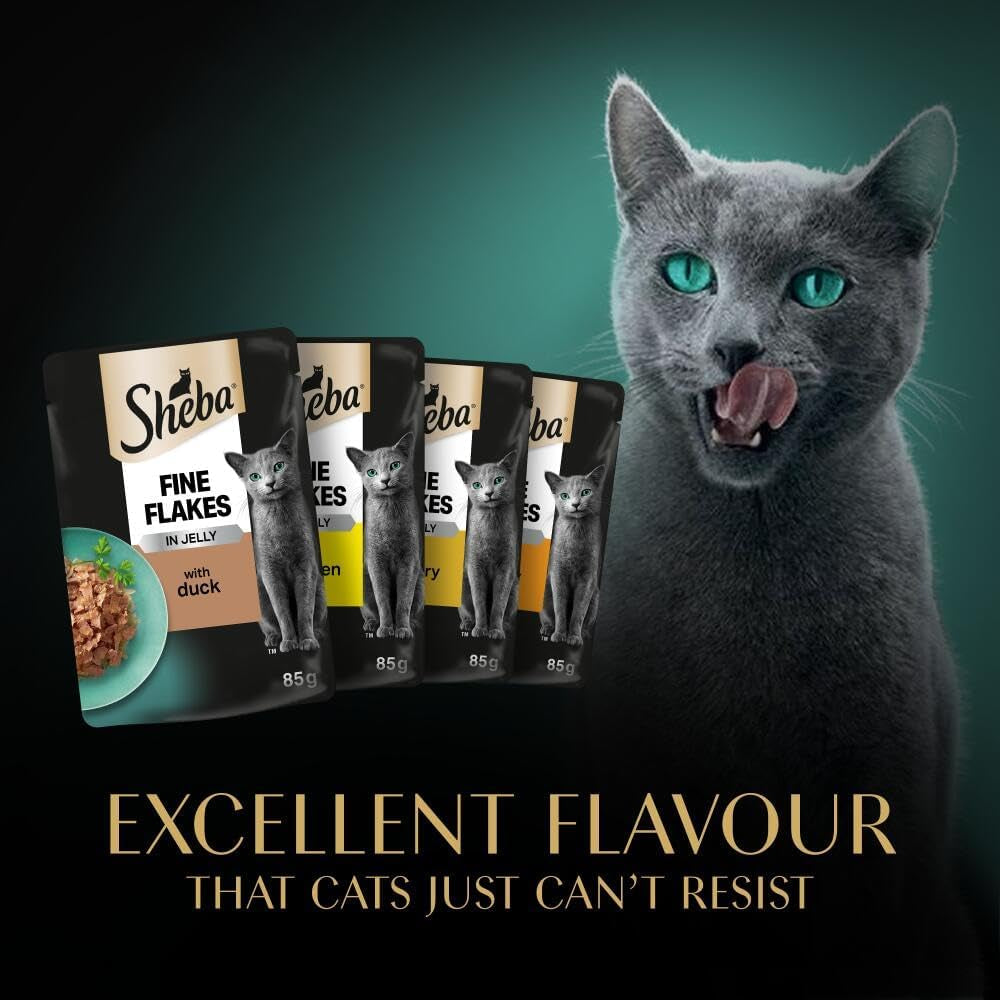 Sheba Fine Flakes in Jelly – Poultry Collection – Wet Cat Food Pouches for Adult