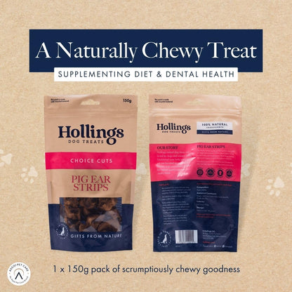 Pig Ear Strips Dog Treats, 100% Natural Air Dried Long Lasting Chews for Adult Dogs, Grain Free & High in Protein (150G)