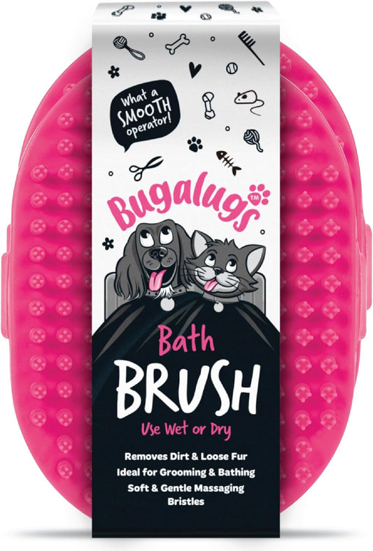 Bugalugs Dog Shampoo Bath Brush & Cat Brush 2 Pack, Use Wet or Dry as Dog Grooming Brush for Grooming & Bathing Use Alongside Our Dog No Rinse Shampoo for Smelly Dogs & Cats (Pink (2 Pack))