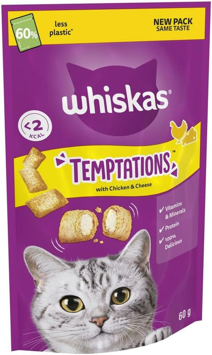 Whiskas Temptations Delicious Cat Treats with Chicken and Cheese 60 G (Pack of 6)