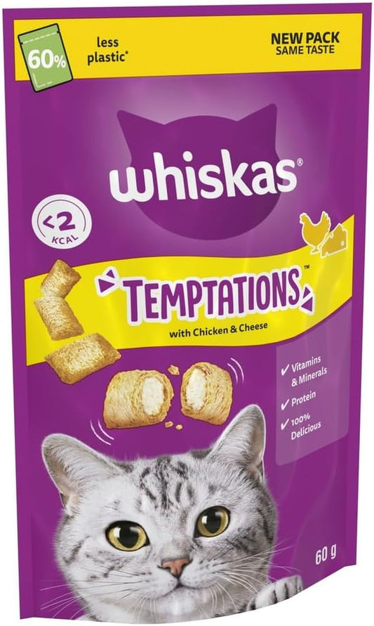 Whiskas Temptations Delicious Cat Treats with Chicken and Cheese 60 G (Pack of 6)