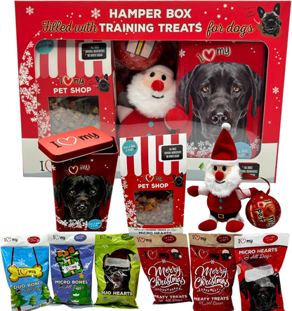 Dog Gift Hamper - 6X 100G Assorted Dogs Treats, 175G Treat, Soft Toy and Tin Can - Gifts for Dogs, Training Treats for Dog
