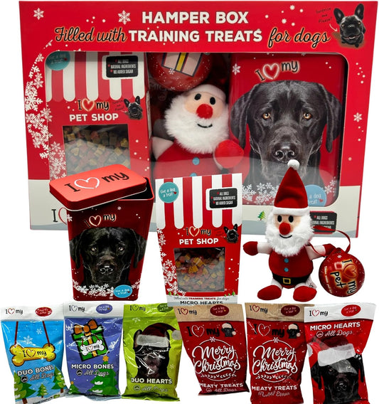 Dog Gift Hamper - 6X 100G Assorted Dogs Treats, 175G Treat, Soft Toy and Tin Can - Gifts for Dogs, Training Treats for Dog