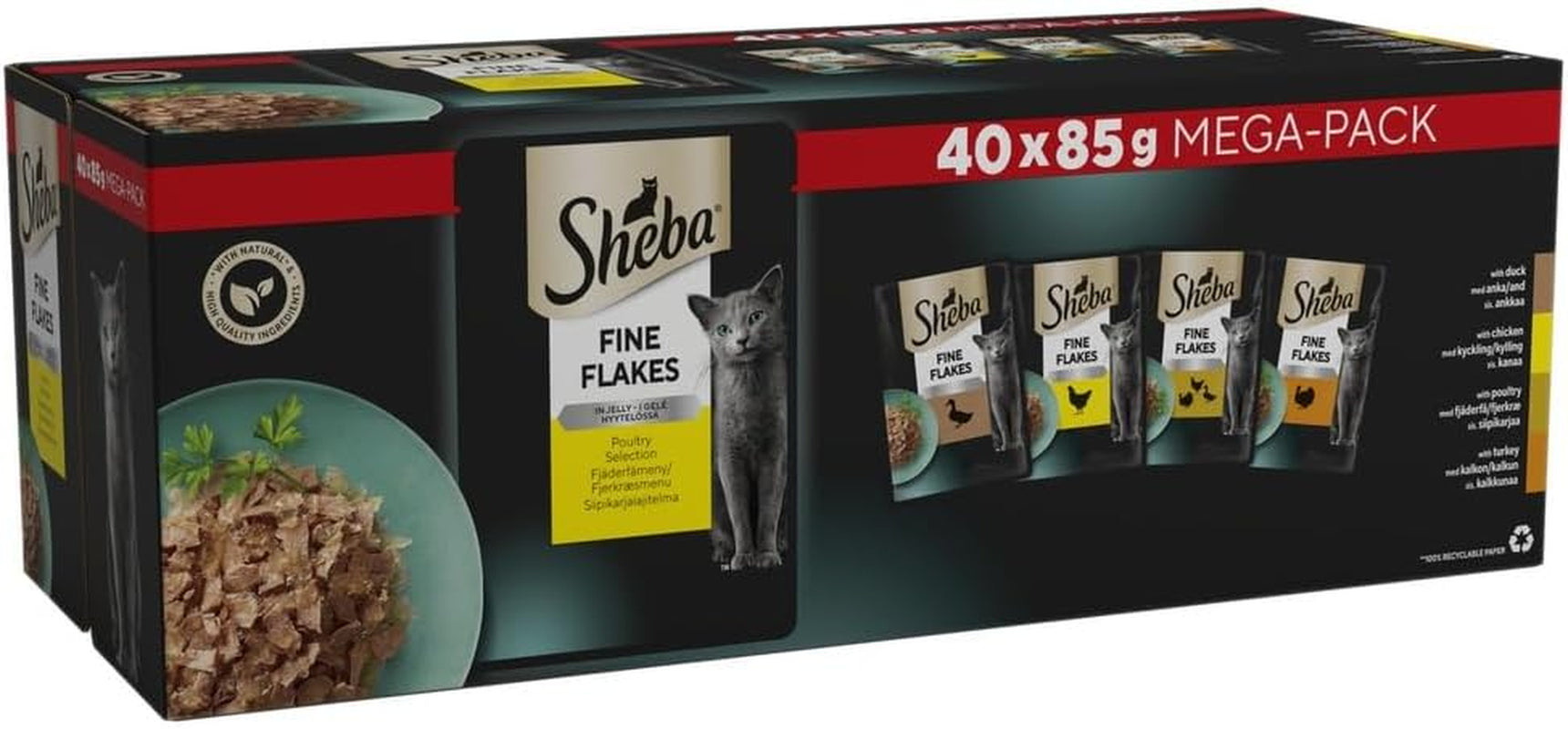 Sheba Fine Flakes in Jelly – Poultry Collection – Wet Cat Food Pouches for Adult