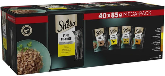 Sheba Fine Flakes in Jelly – Poultry Collection – Wet Cat Food Pouches for Adult