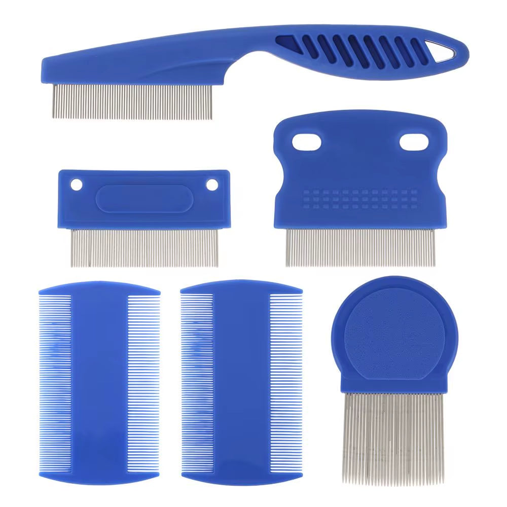 6 Pcs/Set Pet Flea Comb Stainless Steel Head Lice Comb Fine Tooth Dogs Cats Grooming Combs Dematting Tool Pet Tear Stain Remove