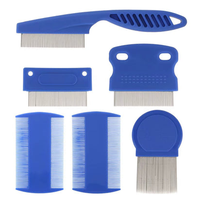 6 Pcs/Set Pet Flea Comb Stainless Steel Head Lice Comb Fine Tooth Dogs Cats Grooming Combs Dematting Tool Pet Tear Stain Remove