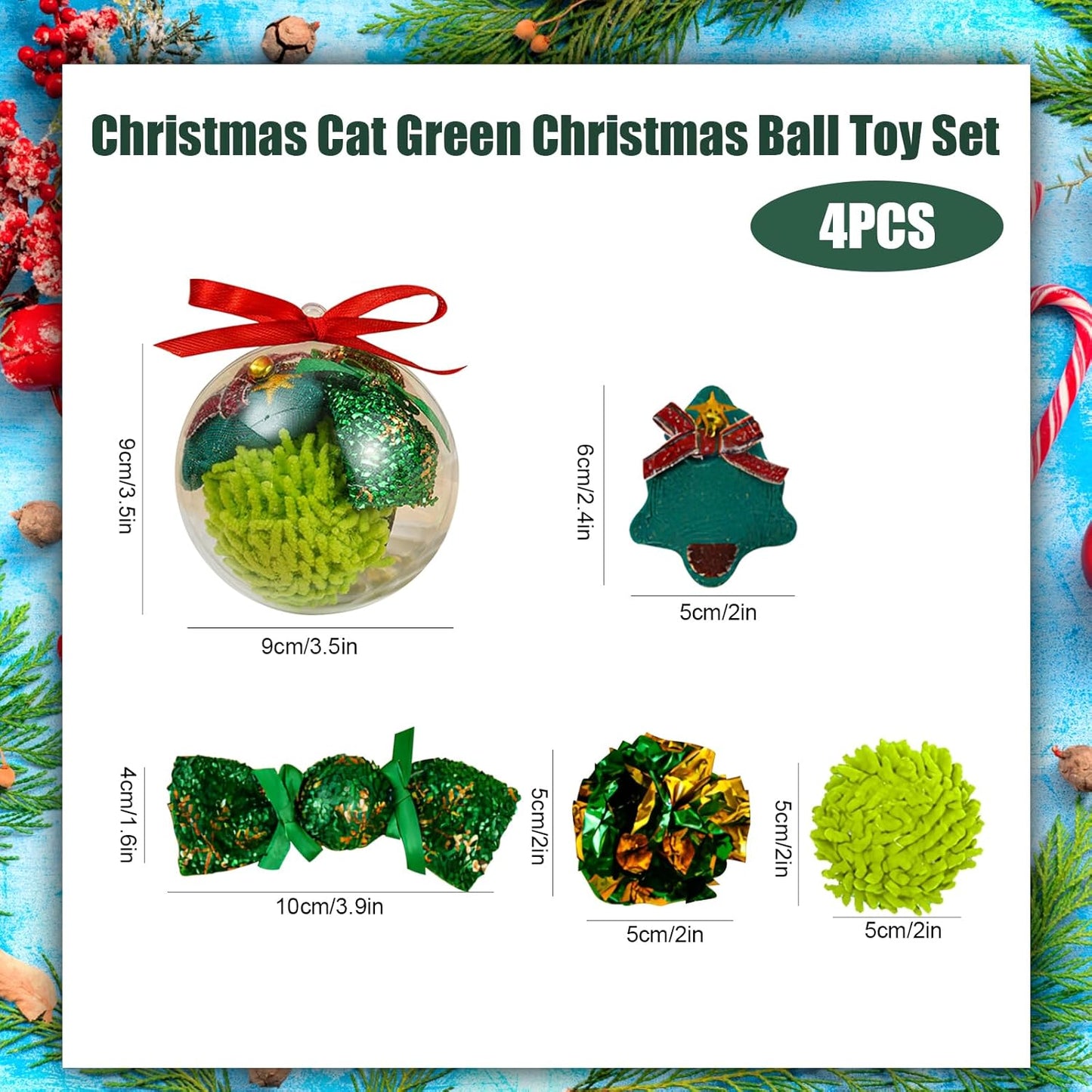 B Christmas Cat Toys Set, Xmas Kitten Gifts, Indoor Cat Toys, Including Mouse, Candy, Crinkle Ball, Plush Ball, Cat Pet Interactive Toys