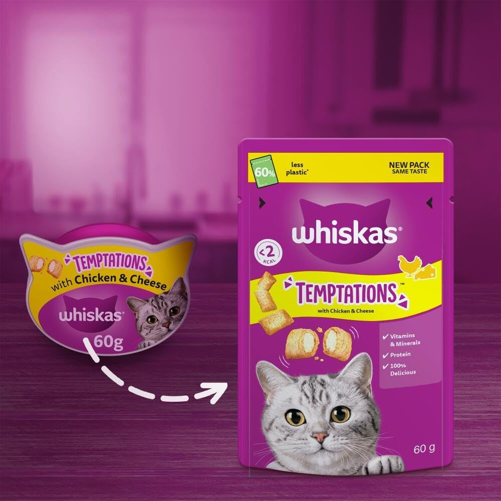 Whiskas Temptations Delicious Cat Treats with Chicken and Cheese 60 G (Pack of 6)
