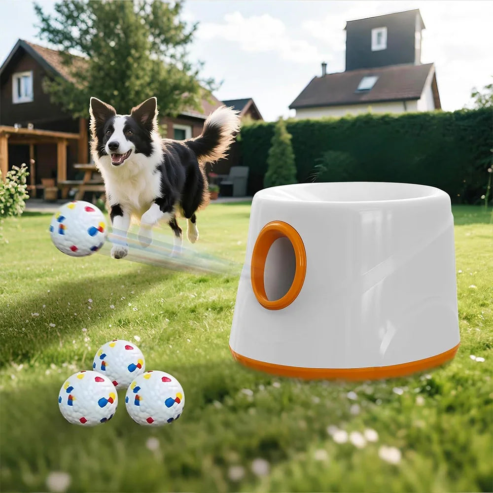 Automatic Dog Ball Launcher Indoor/Outdoor Interactive Dog Toy for Throwing and Playtime Includes 3 Balls and Data Cable