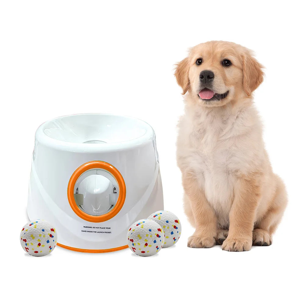 Automatic Dog Ball Launcher Indoor/Outdoor Interactive Dog Toy for Throwing and Playtime Includes 3 Balls and Data Cable