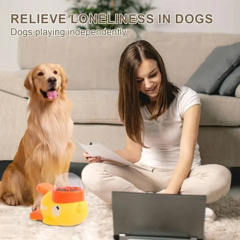 2-In-1 Interactive Dog Toy Pet Automatic Food Treat Dispenser Cartoon Duck Design Slow Food Pet Snack Feeder for Dog Training