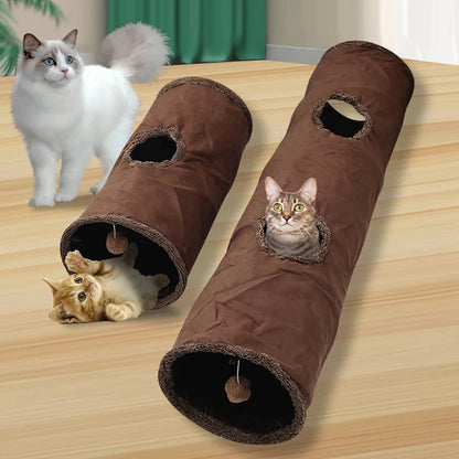 Suede Cat Tunnel for Play - Foldable, Lightweight, Rattling Cloth, Dirt-Resistant, 125/65Cm