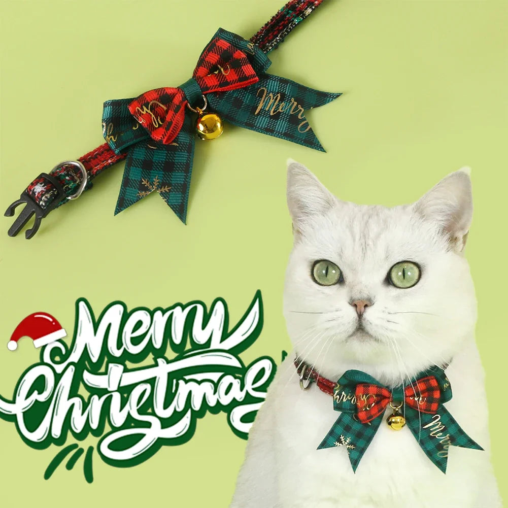 Festive Christmas Cat Bell Collar Adjustable Soft Lucky Charm Pet Accessory for Kitten Holiday Party Costume Jewelry