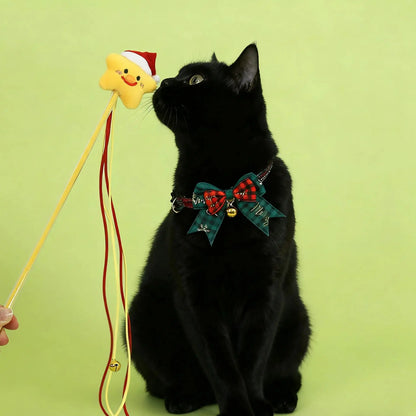 Festive Christmas Cat Bell Collar Adjustable Soft Lucky Charm Pet Accessory for Kitten Holiday Party Costume Jewelry