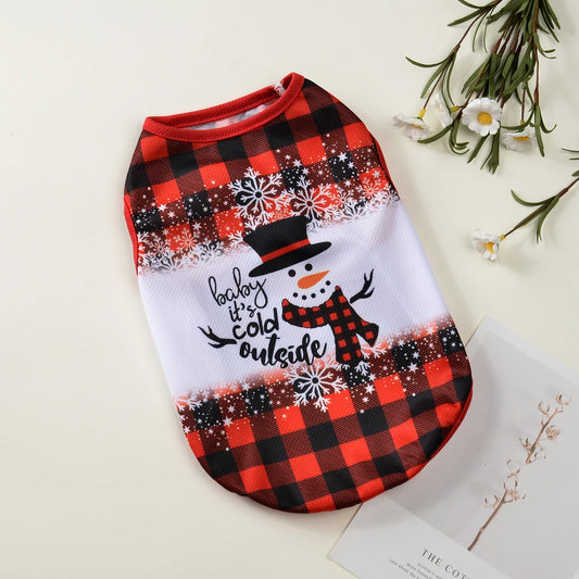  Festive Christmas Pet Apparel – Cute Snowman & Deer Print T-Shirts for Small to Medium Dogs & Cats - Perfect Holiday Outfits for Pugs, Chihuahuas & More!