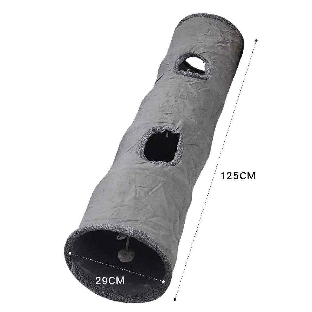 Suede Cat Tunnel for Play - Foldable, Lightweight, Rattling Cloth, Dirt-Resistant, 125/65Cm