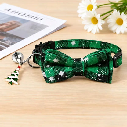 Christmas Pet Collar Cat and Puppy Bell Collar, Cotton Fabric Comfortable Breathable anti Suffocation Safe Buckle Cat Collar