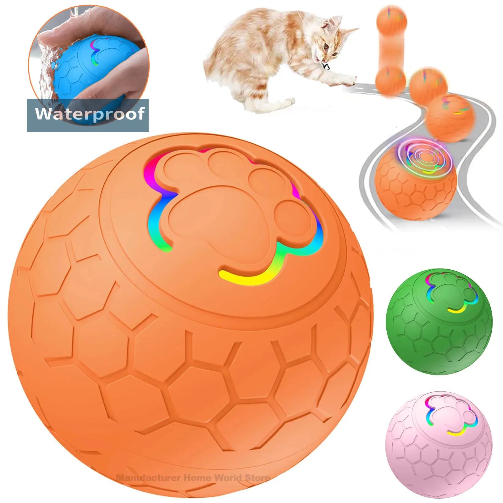 Smart Toy Ball Electronic Interactive Pet Toy Ball USB Automatic Bouncing Rolling Toy Ball with RGB Lights.
