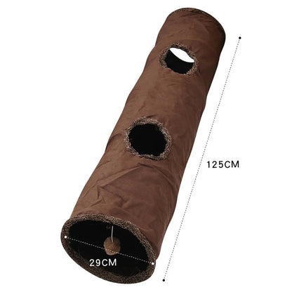 Suede Cat Tunnel for Play - Foldable, Lightweight, Rattling Cloth, Dirt-Resistant, 125/65Cm