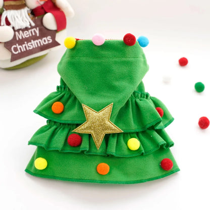 Christmas Tree Pet Transformation Costume Holiday Cape Outfit for Dogs & Cats Fall Winter Pet Cloak with Festive Accessories