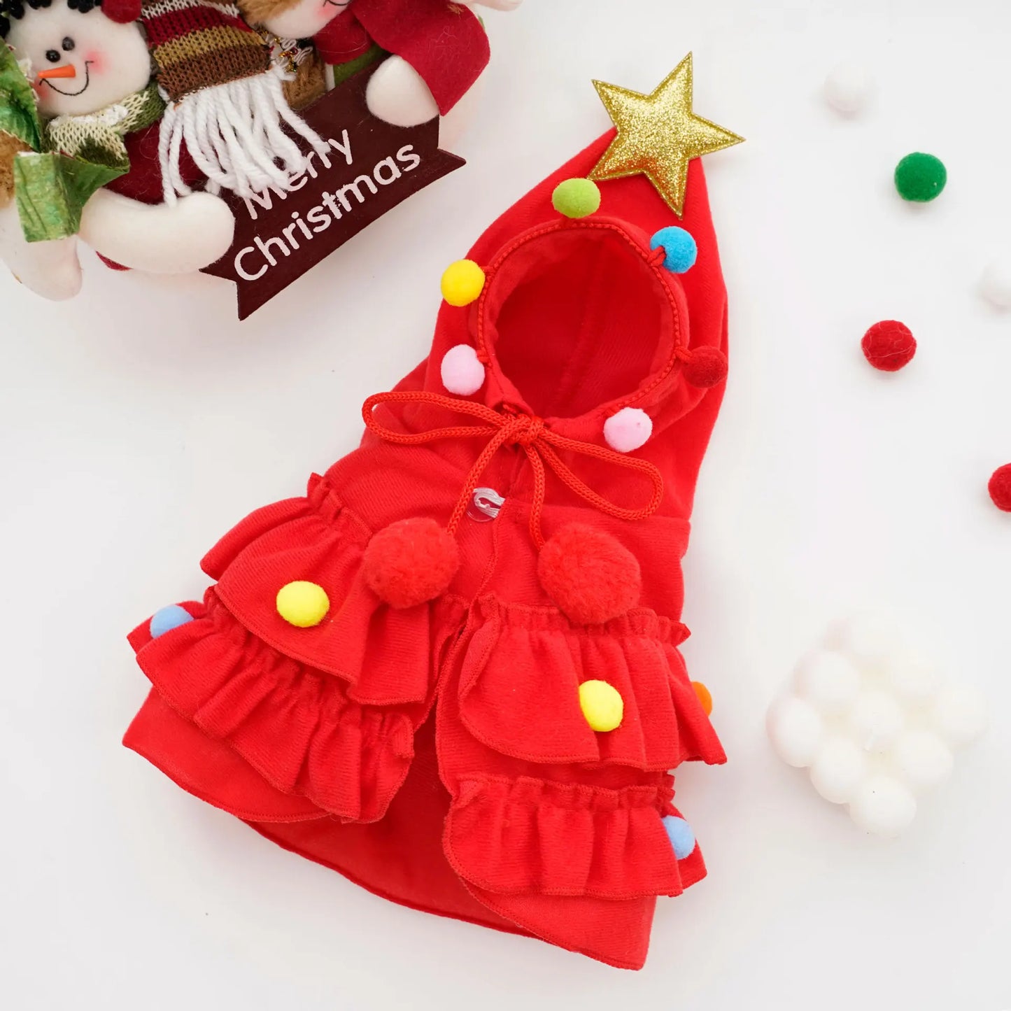 Christmas Tree Pet Transformation Costume Holiday Cape Outfit for Dogs & Cats Fall Winter Pet Cloak with Festive Accessories
