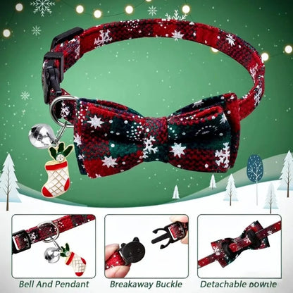 Christmas Pet Collar Cat and Puppy Bell Collar, Cotton Fabric Comfortable Breathable anti Suffocation Safe Buckle Cat Collar