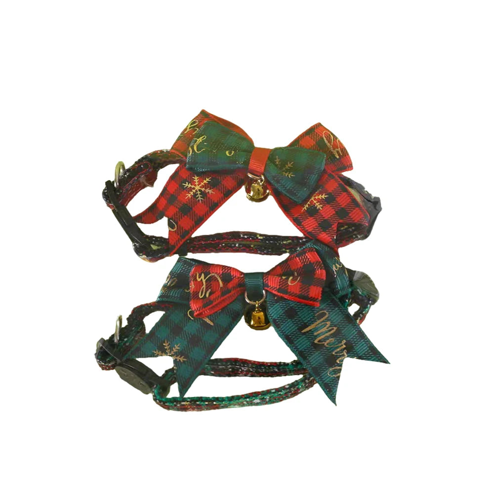 Festive Christmas Cat Bell Collar Adjustable Soft Lucky Charm Pet Accessory for Kitten Holiday Party Costume Jewelry