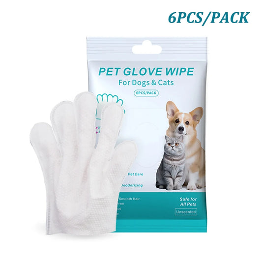 6Pcs Pet Wipes Gloves Free Cleaning Dog & Cat Wipes Puppies and Kittens Bathing Deodorization Paws Disposable Cleaning Gloves