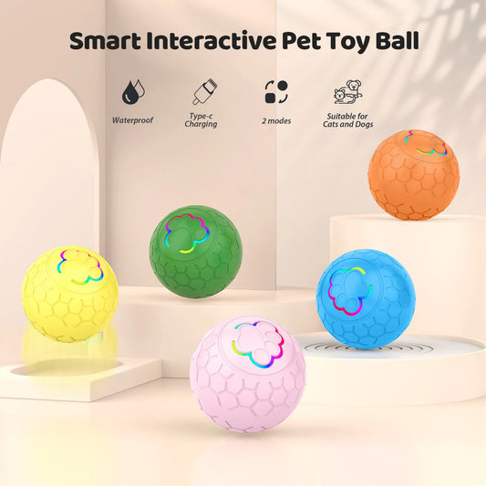 Smart Toy Ball Electronic Interactive Pet Toy Ball USB Automatic Bouncing Rolling Toy Ball with RGB Lights.