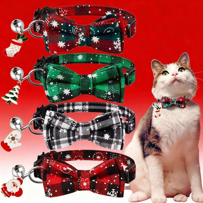 Christmas Pet Collar Cat and Puppy Bell Collar, Cotton Fabric Comfortable Breathable anti Suffocation Safe Buckle Cat Collar