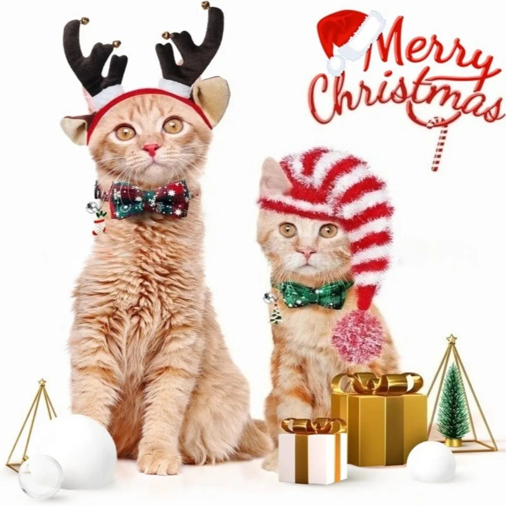 Christmas Pet Collar Cat and Puppy Bell Collar, Cotton Fabric Comfortable Breathable anti Suffocation Safe Buckle Cat Collar