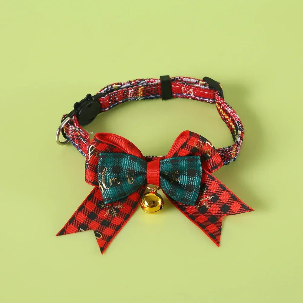 Festive Christmas Cat Bell Collar Adjustable Soft Lucky Charm Pet Accessory for Kitten Holiday Party Costume Jewelry