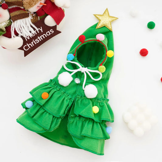 Christmas Tree Pet Transformation Costume Holiday Cape Outfit for Dogs & Cats Fall Winter Pet Cloak with Festive Accessories