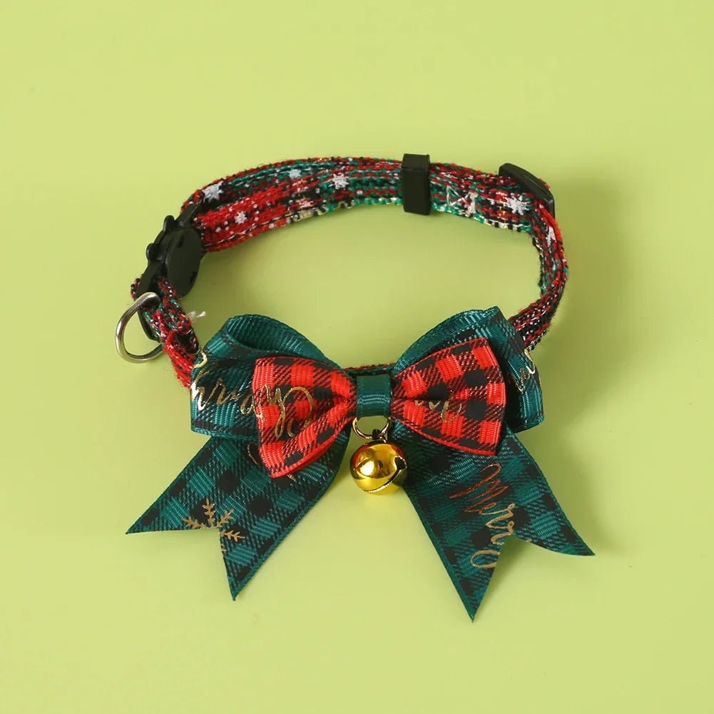 Festive Christmas Cat Bell Collar Adjustable Soft Lucky Charm Pet Accessory for Kitten Holiday Party Costume Jewelry