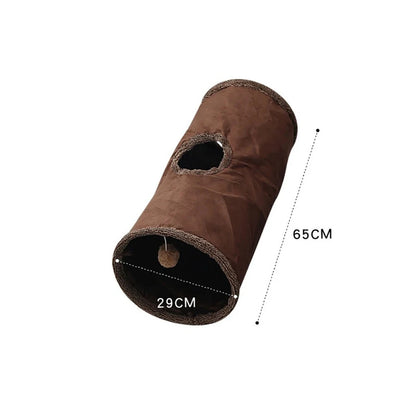 Suede Cat Tunnel for Play - Foldable, Lightweight, Rattling Cloth, Dirt-Resistant, 125/65Cm