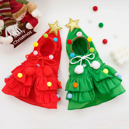 Christmas Tree Pet Transformation Costume Holiday Cape Outfit for Dogs & Cats Fall Winter Pet Cloak with Festive Accessories