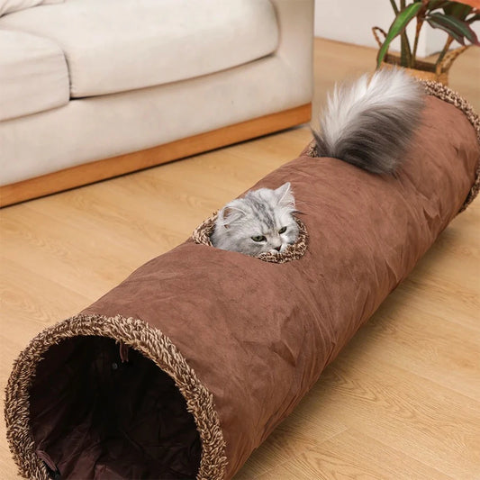Suede Cat Tunnel for Play - Foldable, Lightweight, Rattling Cloth, Dirt-Resistant, 125/65Cm
