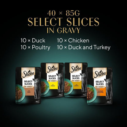 Sheba Select Slices Cat Wet Food - Poultry Selection in Gravy - 40X85G (Pack of 1)