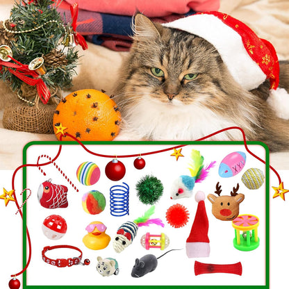 Advent Calendar for Cats, Christmas Cat Toy Set 24 Pcs with Interactive Balls, Feather Wands, Springs for Indoor Cats Kittens