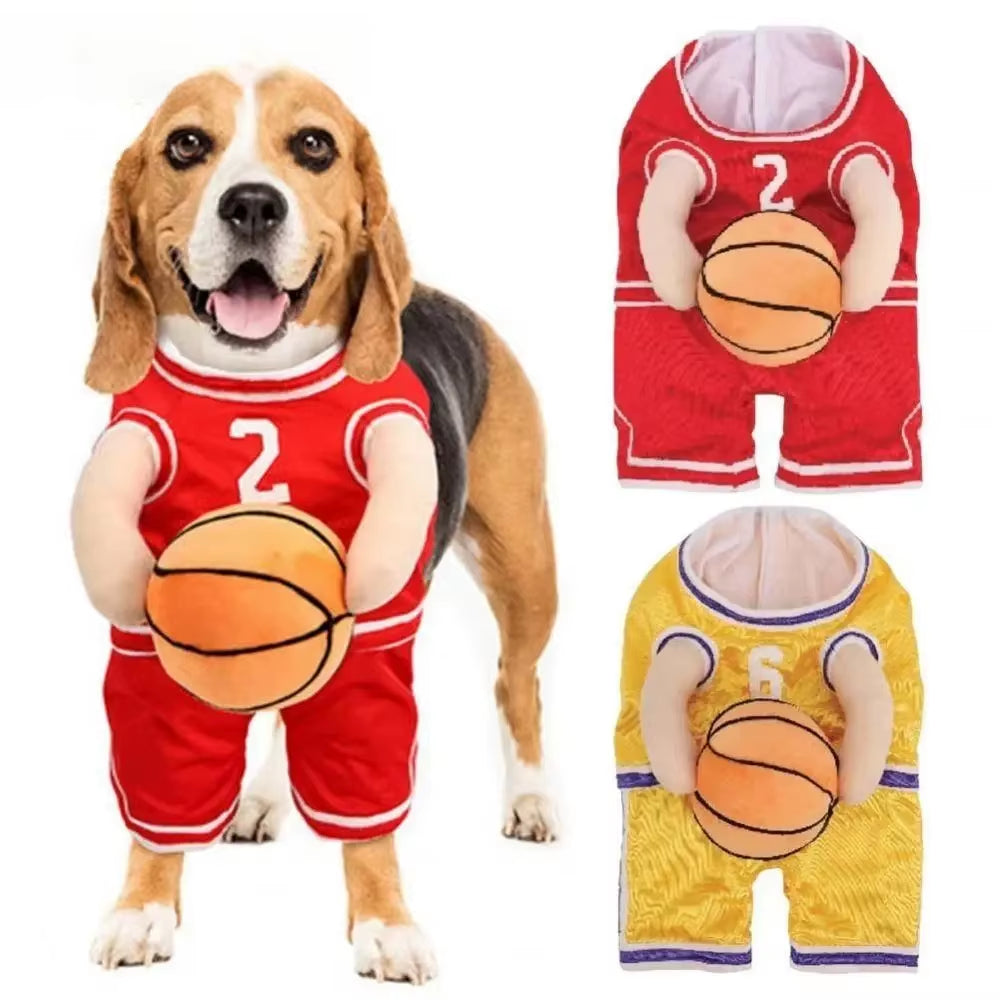 Cute Dog Basketball Costume Halloween Cosplay S/M/L Pet Decoration Clothes Holding Ball Breathable Puppy Player Costume Funny