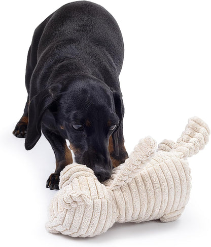Bear Plush Dog Toy with Squeaker – Soft, Durable, Ribbed Design for Playful Sessions. Ideal for Small and Medium Dogs Who Need a Durable Toy for Interactive Fun.