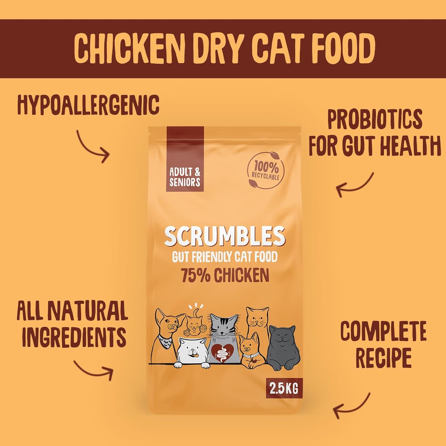 Scrumbles Adult and Senior Cats Dry Food, 750G