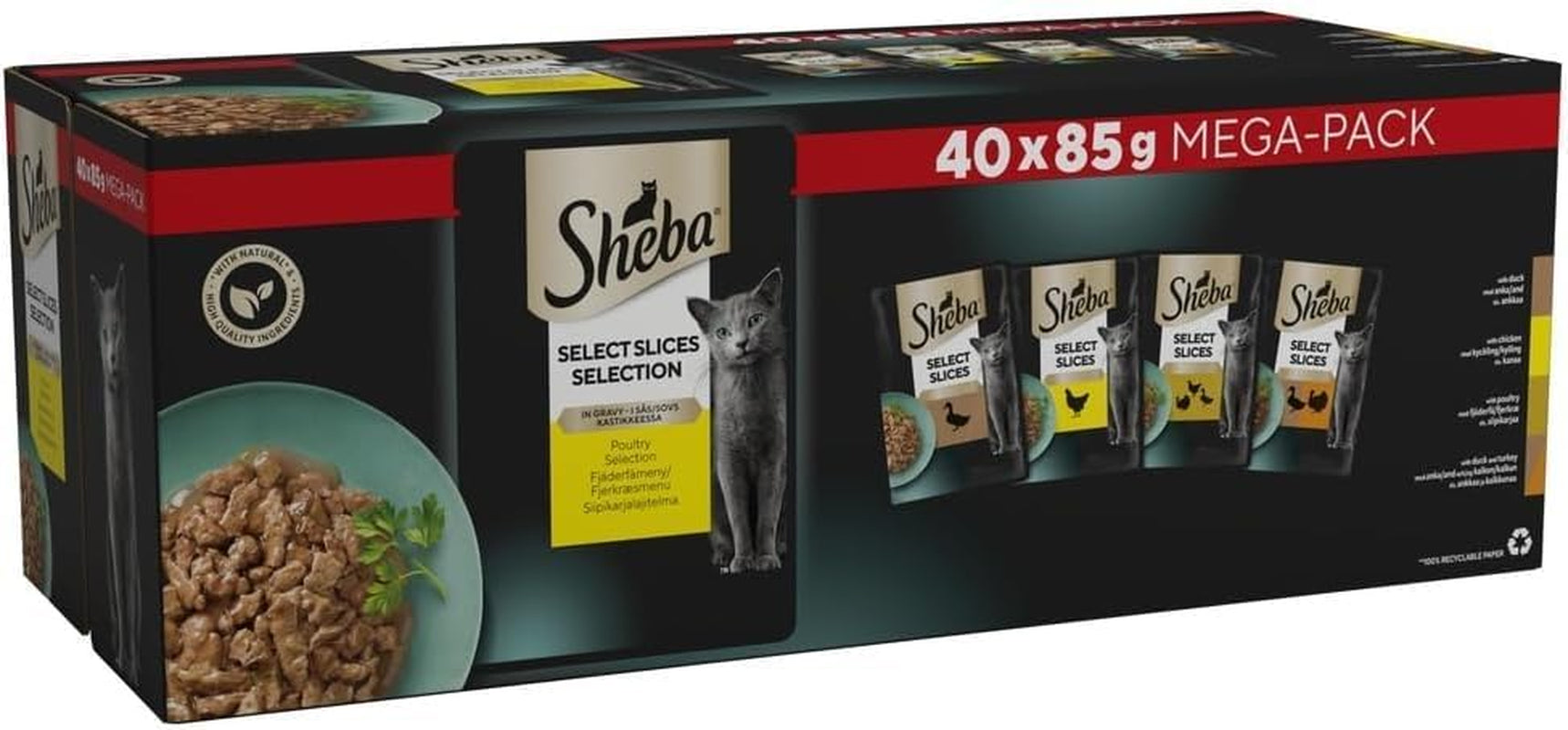 Sheba Select Slices Cat Wet Food - Poultry Selection in Gravy - 40X85G (Pack of 1)