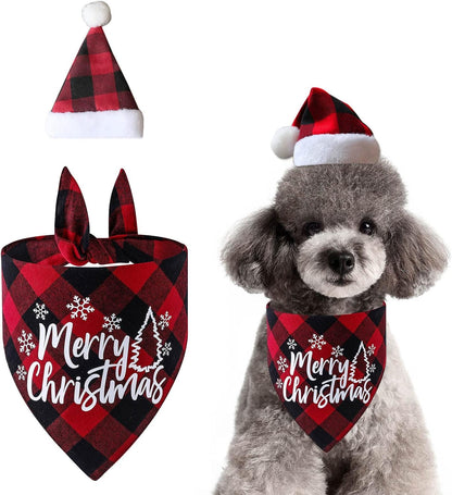 Dog Christmas Bandana, Pet Kerchief Scarf Triangle Bibs Washable for Holiday Festival Theme Party - Cat and Dog (Red)