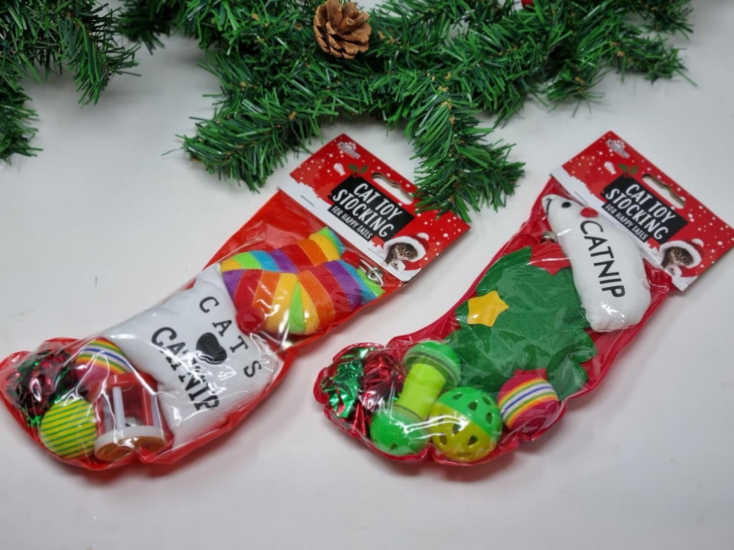 2Pk Christmas Cat Stocking Kitten Toy Pet Gift Present Games Toy Prefilled Treats/Toys