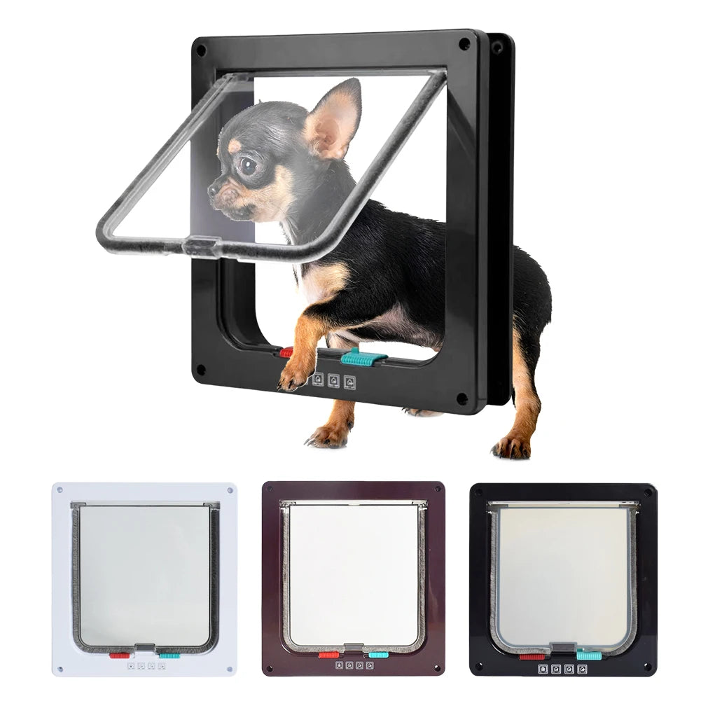 Puppy Kitten Safety In&Out Pet Door with 4 Way Security Lock Dog Cat Kitten Flap Door Transparent Thin Cat Door Safety Pet Door